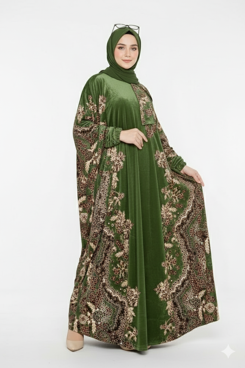 اسدال عباية اخضر بطرحة منفصلة