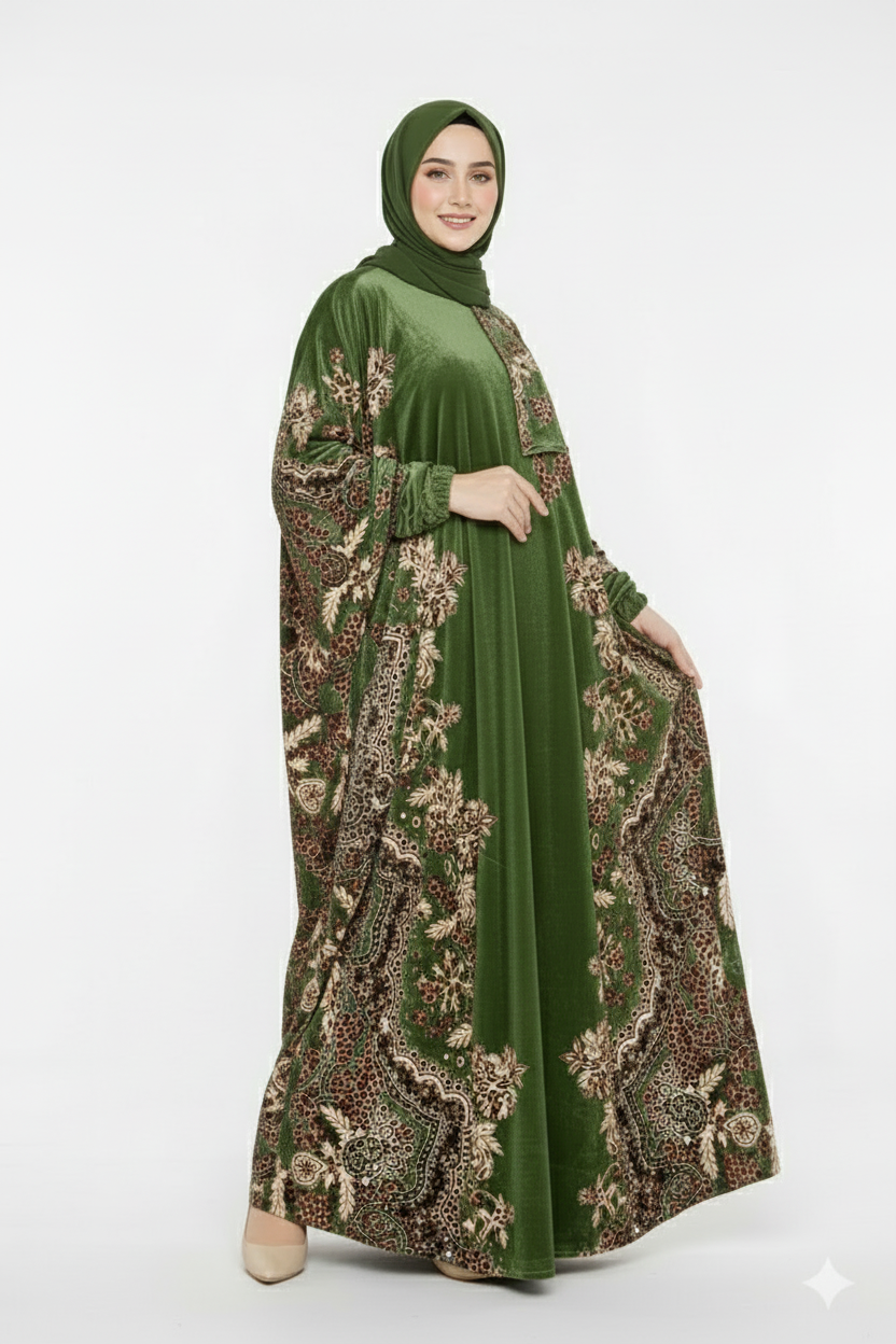 اسدال عباية اخضر بطرحة منفصلة