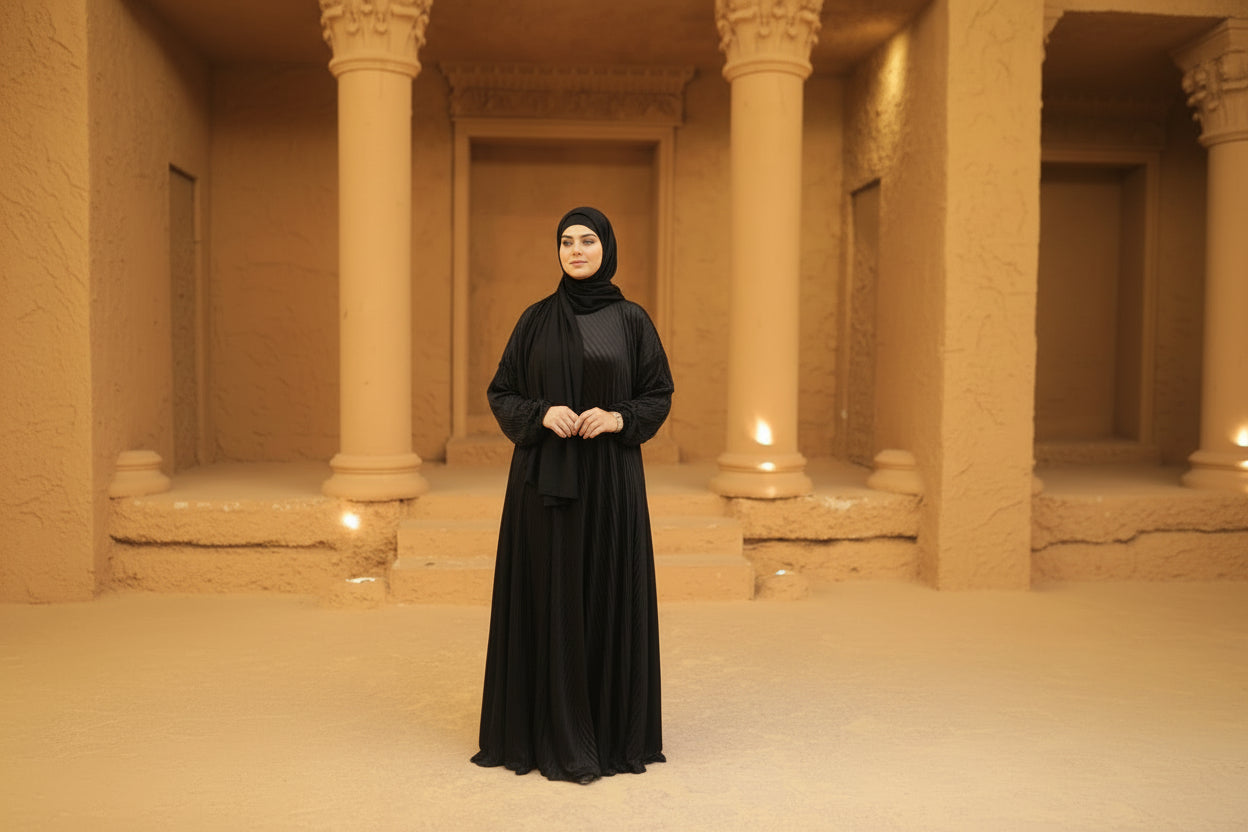 إسدال مليكة قطيفة اسود  بليسيه