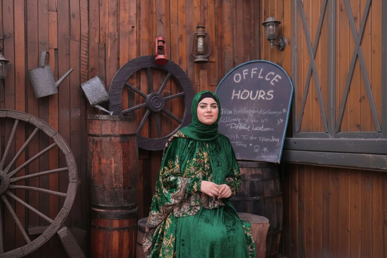 اسدال عباية اخضر بطرحة منفصلة