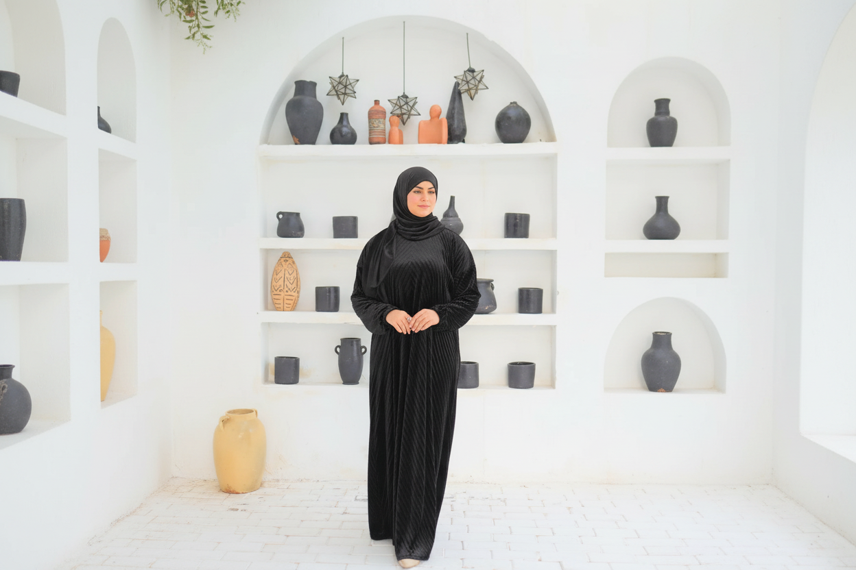 إسدال مليكة قطيفة اسود  بليسيه